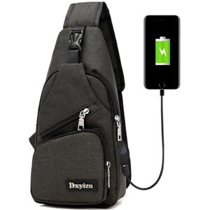 Dxyizu multifunctionele draagbare Casual Canvas borst zak buiten Sporttas schoudertas taille met externe USB lading Interface voor mannen / vrouwen / Student(Black)