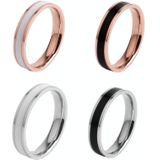 4 PCS Simple Black White Epoxy Couple Ring Women Titanium Steel Ring Jewelry  Size: US Size 10(Black Glue Rose Gold)
