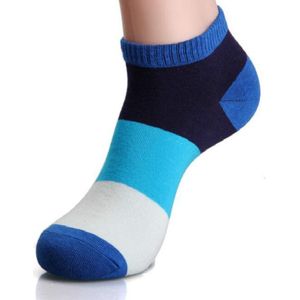 20 Pairs Men Splicing Color Summer Socks Combed Cotton Breathable Sweat Absorption Elastic Ankle Adults Socks(Blue)