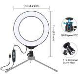 PULUZ 6 2 inch 16cm USB 10 modi RGBW Dimbare LED ring Vloggen fotografie video lichten met koude schoen statief bal hoofd (zwart)