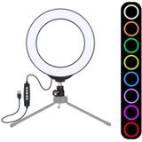 PULUZ 6 2 inch 16cm USB 10 modi RGBW Dimbare LED ring Vloggen fotografie video lichten met koude schoen statief bal hoofd (zwart)