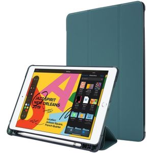 Voor iPad 10.2 Airbag Horizontale Flip Lederen Behuizing met drievoudige houder & penhouder(Donkergroen)