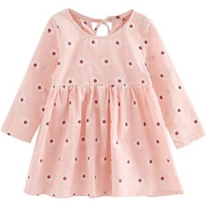 Meisje Jurk kinderen jurk meisjes lange mouw plaid jurk zachte katoenen zomer prinses jurken baby meisjes kleding  grootte: 90cm (Roze bloemen)