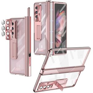 Voor Samsung Galaxy Z Fold3 5G Magnetische Scharnieren Plating Telefoon Case met Houder (Rose Goud)