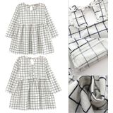 Meisje Jurk kinderen jurk meisjes lange mouw plaid jurk zachte katoenen zomer prinses jurken baby meisjes kleding  maat:110cm (White Square)