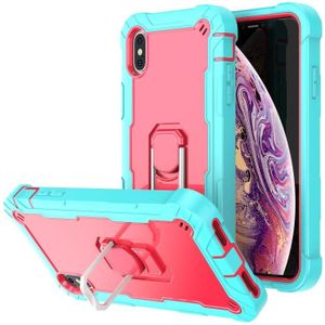 PC + Rubber 3-lagen schokbestendige beschermhoes met roterende houder voor iPhone XS Max (Mint Green + Rose Red)