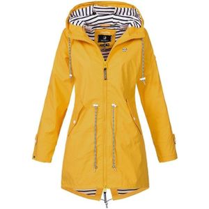 Vrouwen Waterproof Rain Jacket Hooded Regenjas  Maat:XL(Geel)