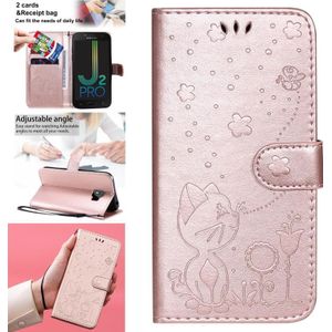 Voor Samsung Galaxy J2 Pro(2018) Cat Bee Embossing Pattern Shockproof Horizontale Flip Lederen Case met Holder & Card Slots & Wallet (Rose Gold)