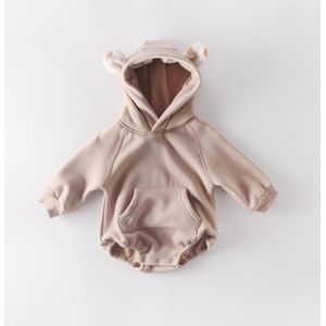 Pasgeboren kleding plus fleece hooded romper romper (kleur: bruin maat: 66)