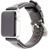 Echte lederen pols horloge Band met roestvrij stalen gesp voor Apple Watch serie 3 & 2 & 1 42mm(Black)