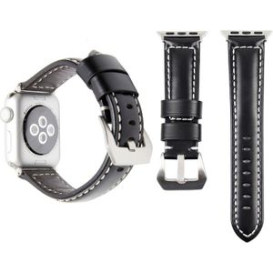 Echte lederen pols horloge Band met roestvrij stalen gesp voor Apple Watch serie 3 & 2 & 1 42mm(Black)