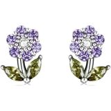 S925 Sterling Silver Flower Ear Stud Women Earrings(Purple)