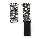 Magische plakken lederen paraplu touw nylon polshorloge band met RVS gesp voor Apple Watch serie 3 & 2 & 1 42mm (zwart + wit)