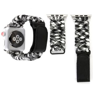 Magische plakken lederen paraplu touw nylon polshorloge band met RVS gesp voor Apple Watch serie 3 & 2 & 1 42mm (zwart + wit)