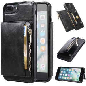 Zipper Wallet Bag PU Back Cover Shockrpoof Phone Case with Holder & Card Slots & Wallet For iPhone  7 Plus / 8 Plus(Black)