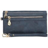 Vrouwen lange portefeuille vrouwelijke hoge capaciteit dubbele ritsen Clutch portemonnee (blauw)