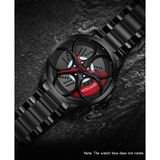 Sanda 1070 3D Ovaal Hol Wiel Niet-roteerbaar Dial Quartz Horloge voor Mannen  Stijl: Mesh Riem (zwart rood)