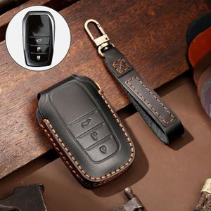Hallmo Car Koeienhuid Lederen Key Protective Cover Key Case voor Toyota Corolla 2017 3-knops (Zwart)