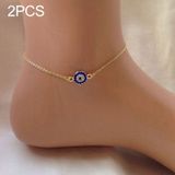 2 stuks Crystal Turkse boze blauwe ogen vrouwen Enkelbandjes Barefoot ketting armbanden (goud)