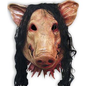 Halloween masker Latex varken hoofd Pet Halloween Festival partij Fancy varken Masquerade gezichtsmaskers met haar