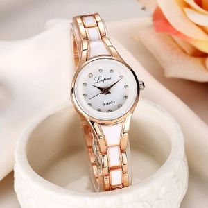 Lvpai ronde wijzerplaat twee-kleur roestvrijstalen band armband quartz horloge voor vrouwen (goud wit)