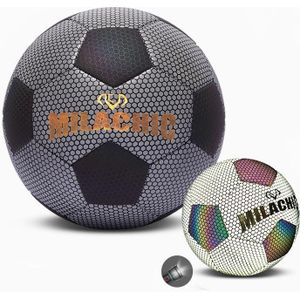 MILACHIC PU Lederen Machine Stitch Lichtgevende Fluorescerende Reflecterende Voetbal  Specificatie: Nummer 5 (Zwart Grijs Rhombic 5039)