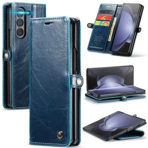 Voor Samsung Galaxy Z Fold5 CaseMe-003 PU + PC zakelijke stijl Crazy Horse textuur lederen telefoonhoes (blauw groen)