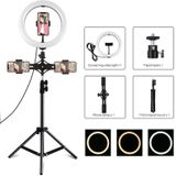 PULUZ 1 1m Statief Mount + Dual Phone Brackets + 10 2 inch 26cm USB 3 Modes Dimbare Dual Color Temperature LED Curved Diffuse Light Ring Vlogging Selfie Photography Video Lights with Phone Clamp (Black)