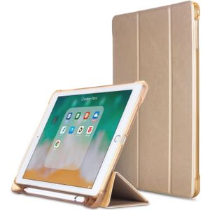 Litchi textuur Flip lederen case voor iPad 9.7 (2017)/9.7 (2018)/Air2/Air  met drie-opvouwbare houder & Pensleuven (goud)