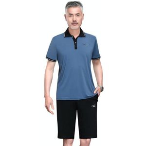 2 in 1 van middelbare leeftijd en oudere mannen Zomer T-shirt met korte mouwen + shorts Casual Sports Pak (Kleur: Mist Blauw Maat: XXXXXL)