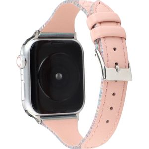 Voor Apple Watch Series 5 & 4 40mm / 3 & 2 & 1 38mm Stitching Stripes Genuine Leather Strap Watchband(Roze)
