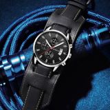 Ochstin 7266 multifunctioneel lederen polspols waterdicht lichtgevend quartz horloge (rosgoud + zwart)