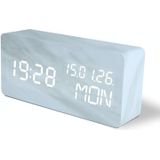 LED Elektronische Klok Marmeren Geluid Controle Wekker Perpetual Calendar Wit patroon