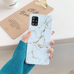 Vier hoeken anti-shattering flow goud marmeren IMD telefoon achterkant cover hoesje voor Samsung Galaxy S20 Plus (witte LD2)