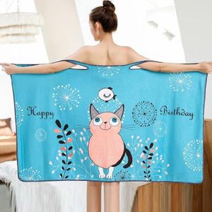 CZ2022 Vezel draagbare badhanddoekprint absorberend bad rok strandhanddoek (blauwe kat)