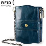 LT3539 koeienhuid lederen rits gesp anti-magnetische RFID portemonnee Clutch tas voor mannen  met kaartsleuven & schouderband (blauw)