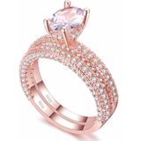 Dubbele rij voor vrouwen mode Cubic Zirconia Wedding Engagement Ring  ring grootte: 9 (ronde Rose goud)