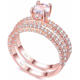 Dubbele rij voor vrouwen mode Cubic Zirconia Wedding Engagement Ring  ring grootte: 9 (ronde Rose goud)