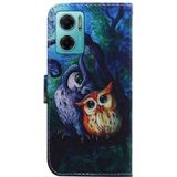 Voor Xiaomi Redmi Note 11e / Redmi 10 5G Gekleurde Tekening Lederen Telefoonhoes (Oil Painting Owl)