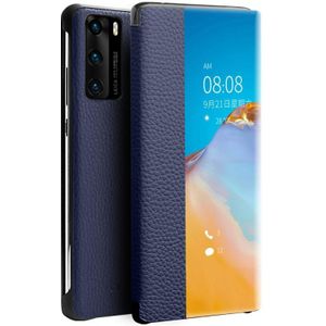Voor Huawei P40 Pro QIALINO Litchi Textuur Zijruit View Lederen Telefoon Case (Blauw)