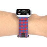 Raster patroon ronde gesp lederen horlogeband voor Apple Watch Series 6 & se & 5 & 4 40mm / 3 & 2 & 1 38mm (rood blauw)