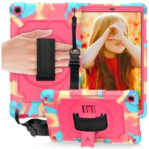 Voor Samsung Galaxy Tab A 10.1 (2019)/T515 360 Graden Rotatie Draaitafel Contrast Kleur Robot Schokbestendig Siliconen + PC Beschermhoes met Houder (Kleurrijk + Rose Rood)