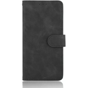 Voor OnePlus 6T Solid Color Skin Feel Magnetic Buckle Horizontal Flip Calf Texture PU Leather Case met Holder & Card Slots & Wallet(Zwart)