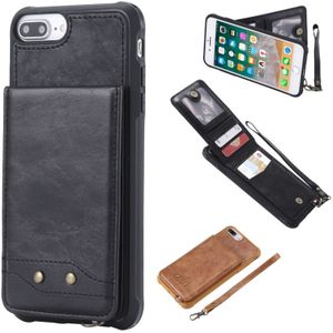 Voor iPhone 8 Plus / 7 Plus Vertical Flip Shockproof Leather Protective Case met Short Rope  Support Card Slots & Bracket & Photo Holder & Wallet Function(Black)
