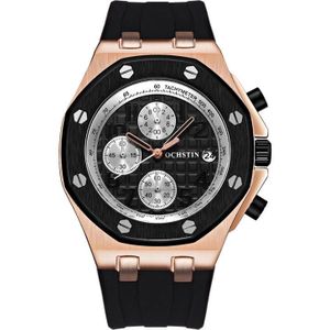 OCHSTIN 6100A multifunctioneel quartz waterdicht TPU herenhorloge (rosgoud + zwart)