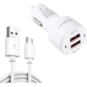 TE-092 36W DUAL QC3.0 USB Snelle autolader + USB naar Micro USB-gegevenskabel