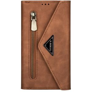 Voor iPhone 6 Skin Feel Zipper Horizontale Flip Lederen case met Holder & Card Slots & Photo Frame & Lanyard & Long Rope(Bruin)