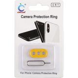 Achterzijde camera lens bescherming ring cover met tray Uitwerpgereedschap naald voor iPhone XS Max (geel)