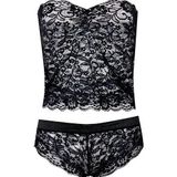 3 PCS Corset Lace Brassiere Push Up Vest Top Bra en Panty Set Ondergoed set  Cup Size: L (Zwart)