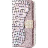 Voor Samsung Galaxy A22 5G Laser Glitter Poeder Matching Crocodile Texture Horizontale Flip Lederen Hoesje met Kaart Slots &Holder &Wallet (Zilver)